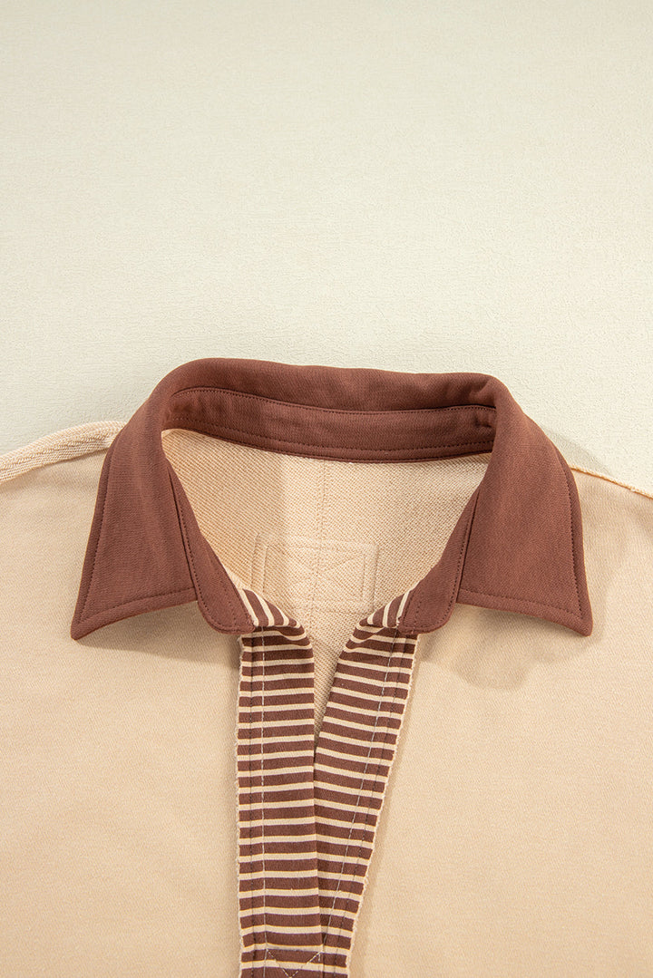 Dark blue striped patchwork collar sweatshirt by Emma & Rose Cape Town, featuring a cozy design and casual fit.