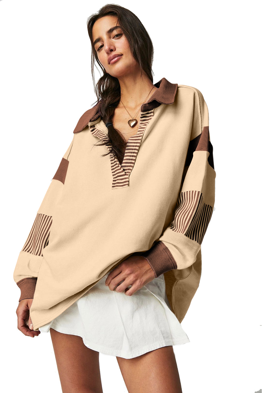 Dark blue striped patchwork collar sweatshirt from Emma & Rose Cape Town, featuring a cozy fit and stylish design.