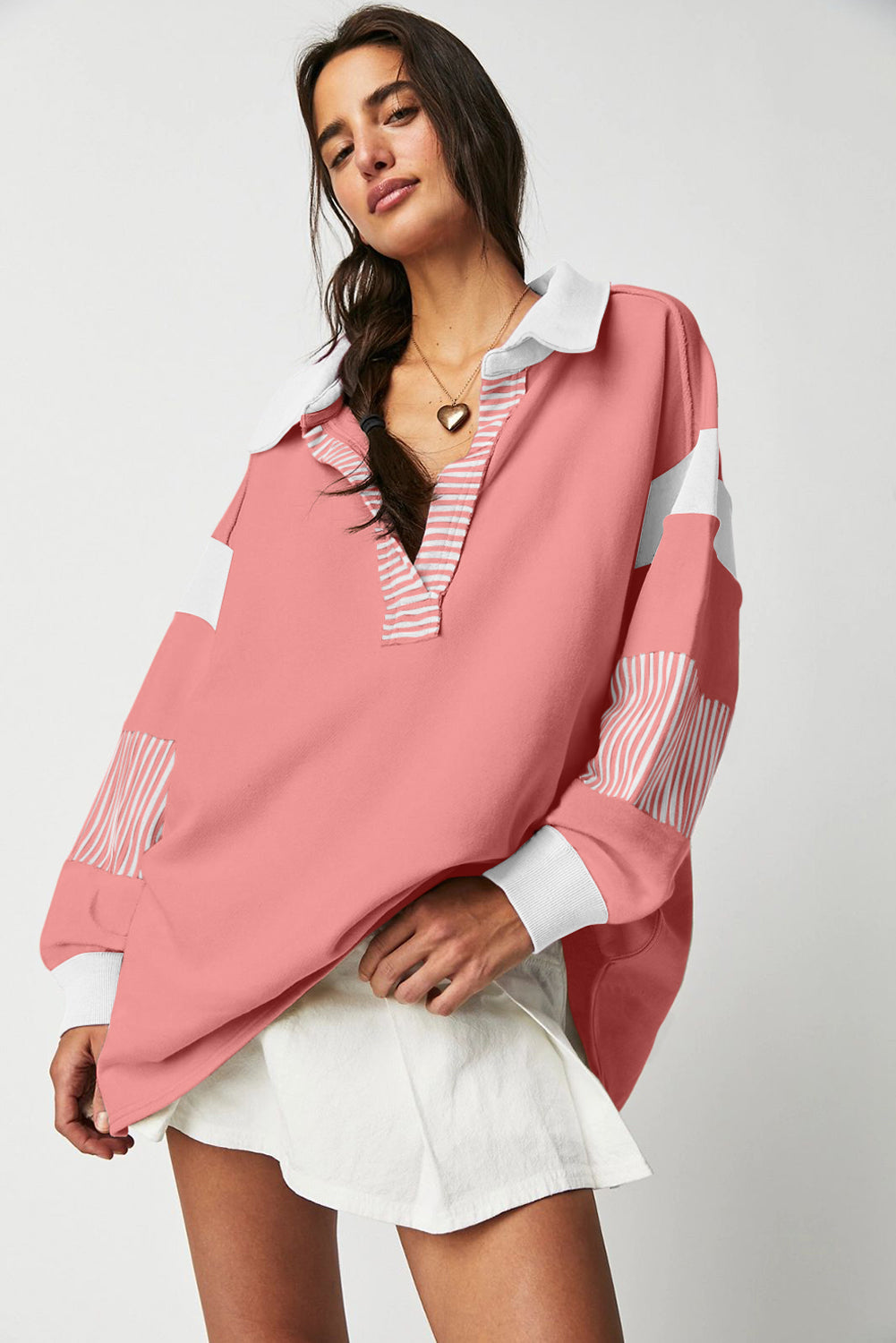 Dark blue striped patchwork collar sweatshirt from Emma & Rose Cape Town, featuring a cozy design and stylish pattern.