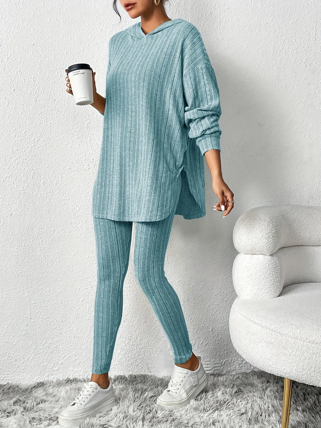 Teal Daniëlle™ Camden ribbed knit set by Emma & Rose Cape Town, featuring a fitted top and matching knit pants.