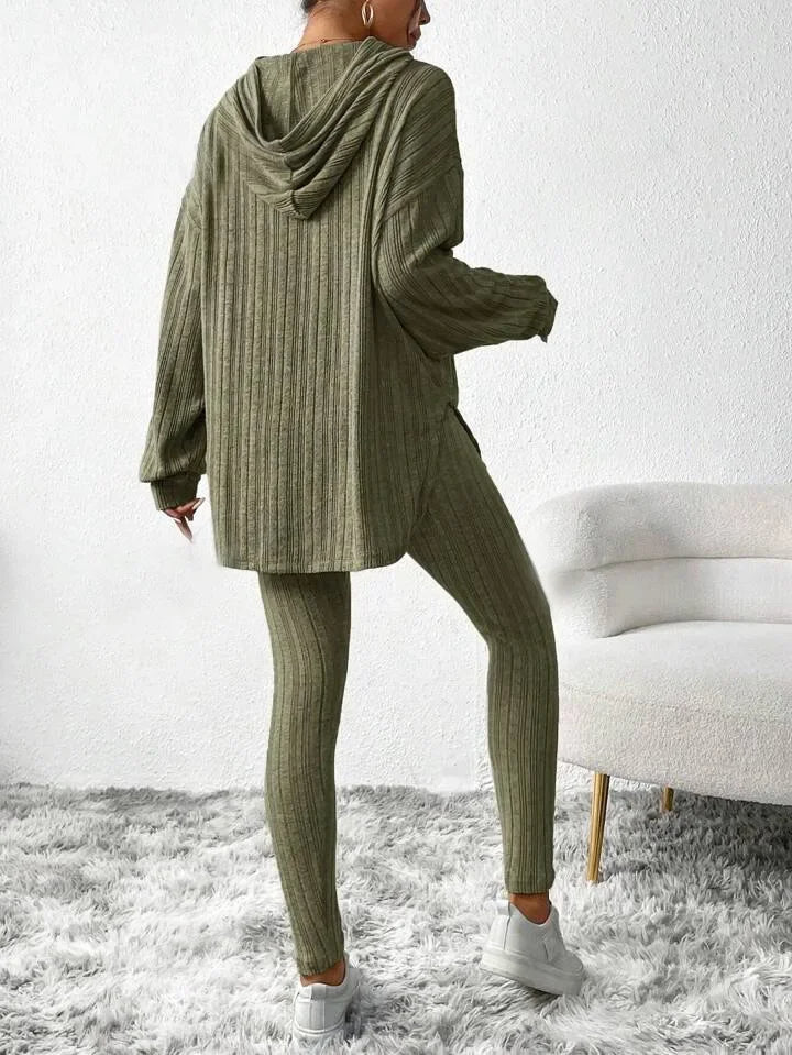 Teal Daniëlle™ Camden ribbed knit set by Emma & Rose Cape Town, featuring a cozy long-sleeve top and matching pants.