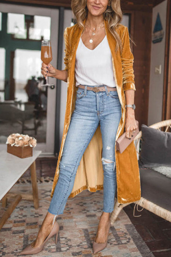 Emma & Rose Cape Town Paya Kimono Coat, gold-toned top with flowing sleeves and elegant design, displayed on a hanger.