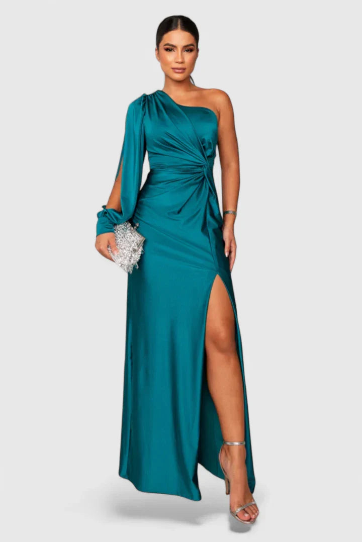 Turquoise Alionessah™ elegant maxi dress by Emma & Rose Cape Town, featuring flowing fabric and stylish design.