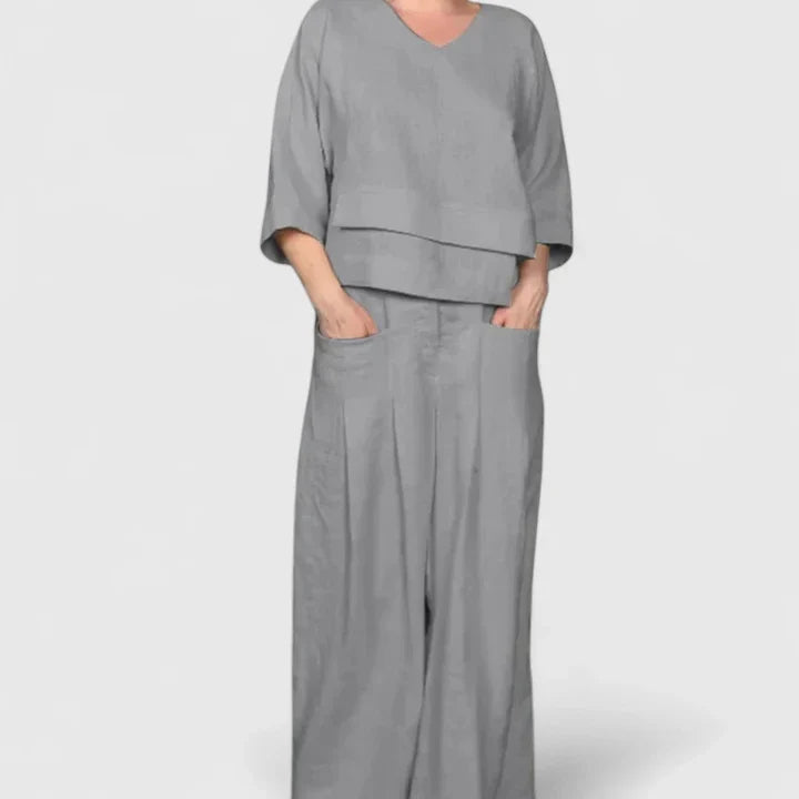 Emma & Rose Cape Town Zaryphina™ comfortable two-piece set in apricot, featuring a stylish top and matching bottoms.