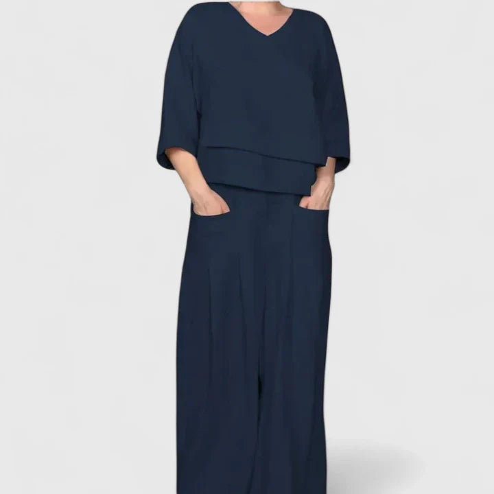 Emma & Rose Cape Town Zaryphina comfortable two-piece set in apricot, featuring a relaxed fit and stylish design.
