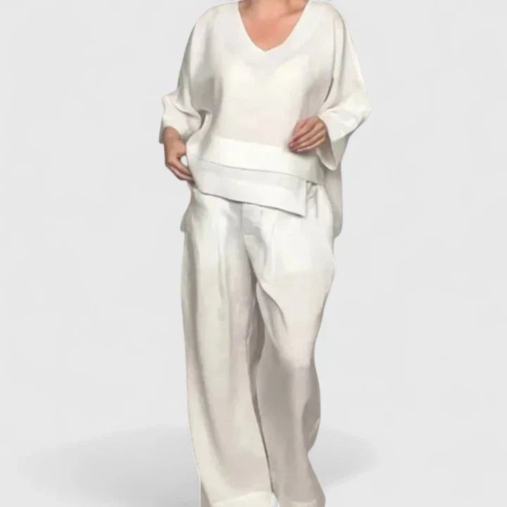 Emma & Rose Cape Town Zaryphina™ two-piece set in apricot, featuring a comfortable, stylish matching top and bottom.