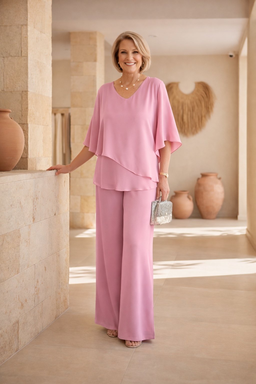 Beige Martha wide leg two-piece set by Emma & Rose Cape Town featuring a relaxed fit and stylish design.