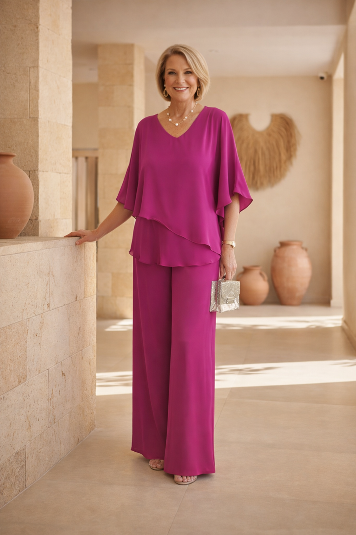 Beige Martha two-piece wide-leg set by Emma & Rose Cape Town, featuring a relaxed fit and stylish design.