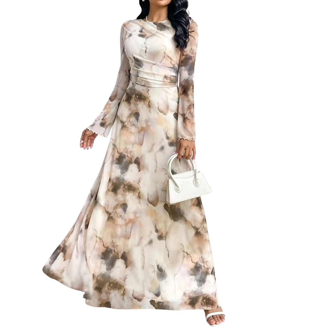 Emma & Rose Cape Town Celeste Mesh Print Elegance Dress, stylish black dress with intricate mesh pattern and fitted silhouette.