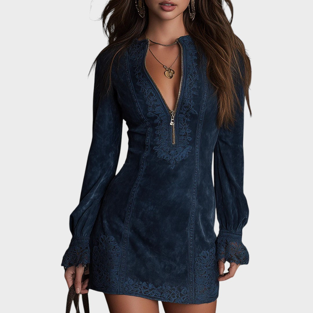 Débora™ mini velvety lace dress by Emma & Rose Cape Town, featuring a fitted sleeveless design and soft velvet fabric.