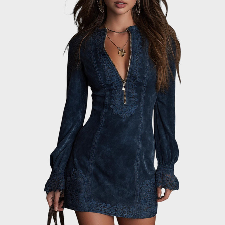 Débora™ mini velvety lace dress by Emma & Rose Cape Town, featuring a fitted sleeveless design and soft velvet fabric.