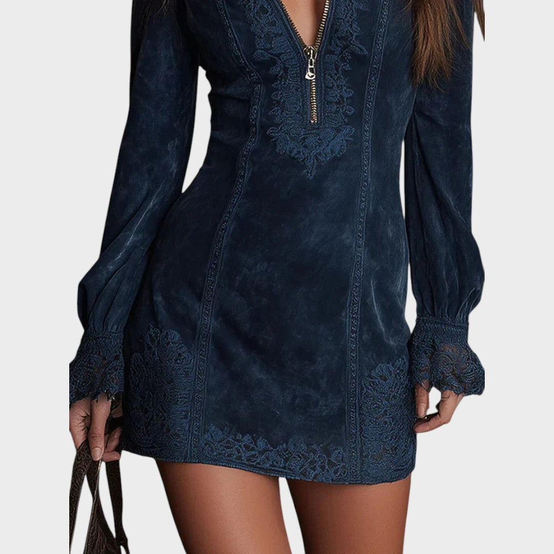 Débora™ Mini Velvety Dress Lace by Emma & Rose Cape Town, close-up of the soft velvety fabric and delicate lace details.
