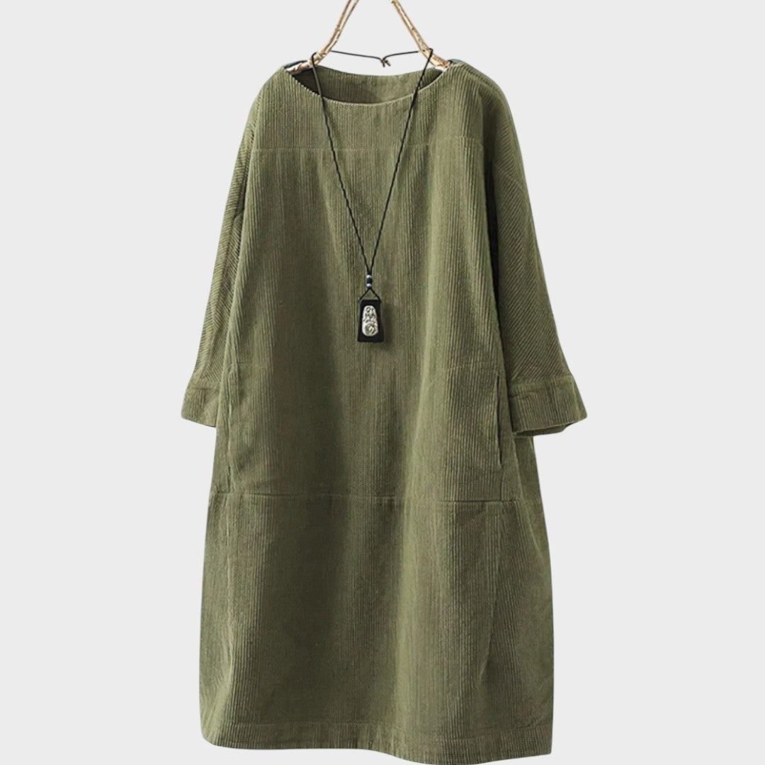 Red Paula™ Emma & Rose Cape Town corduroy dress featuring soft, luxurious fabric and a stylish sleeveless design.