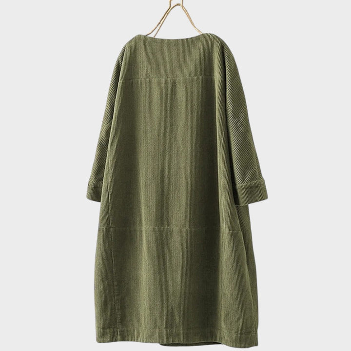 Red Paula Emma & Rose Cape Town corduroy dress with soft, luxurious fabrics and sleeveless design for stylish comfort.