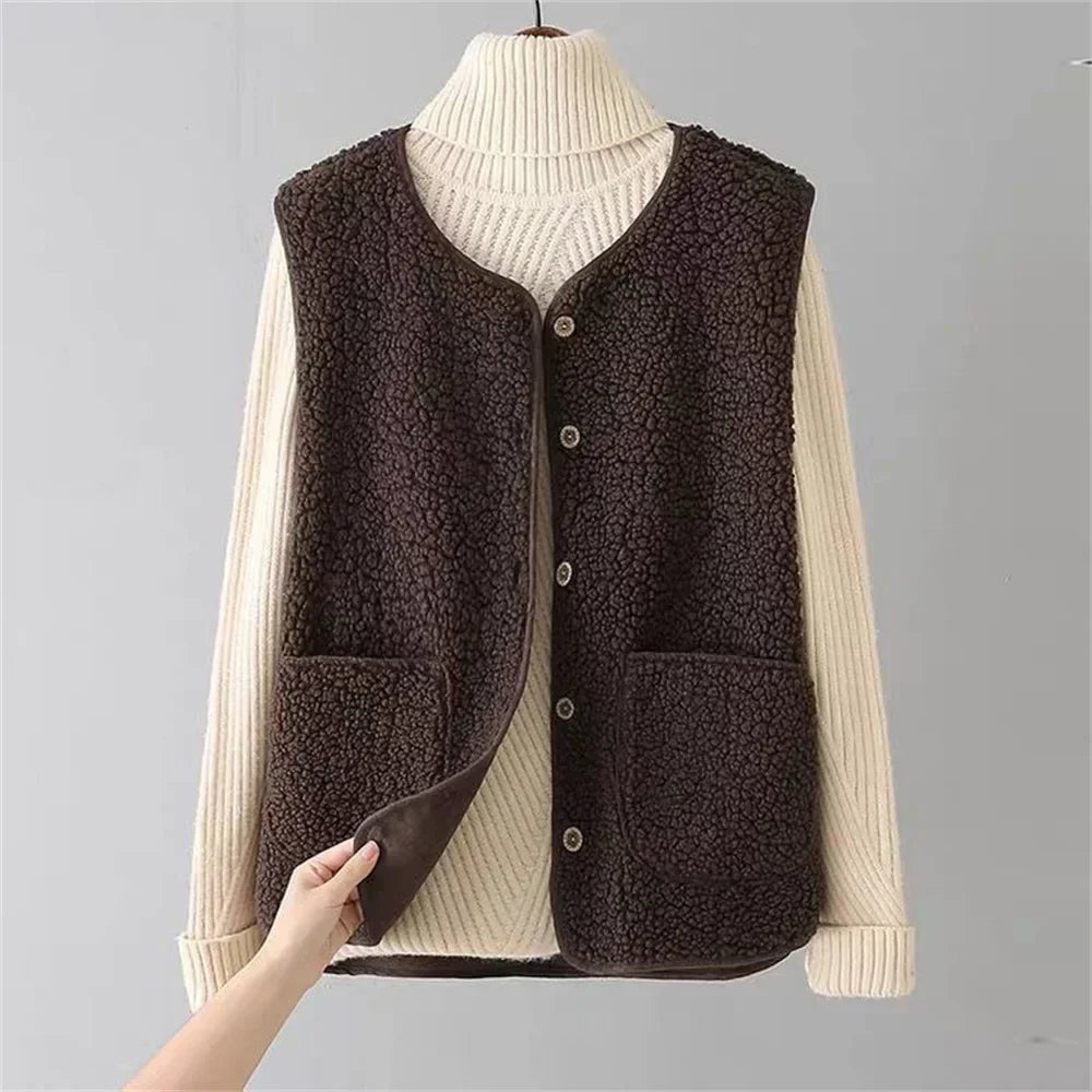 Beige Faye™ vest by Emma & Rose Cape Town featuring luxe soft, luxurious fabrics and a stylish sleeveless design.
