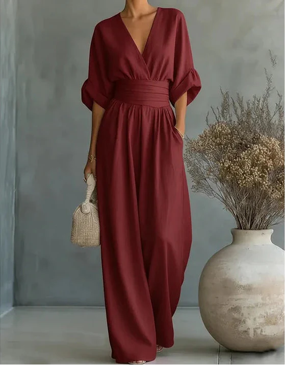Daniela™  | Elegant V-neck Jumpsuit with Wide Legs