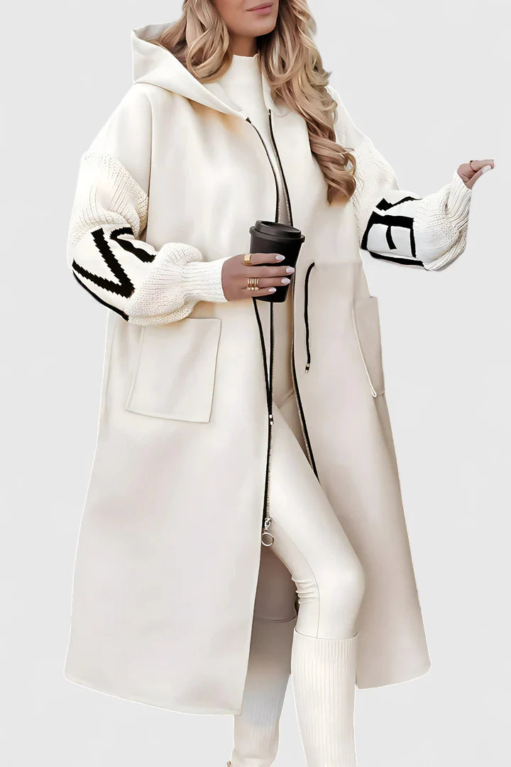 Emma & Rose Cape Town Vaye™ elegant hooded coat in white, showcasing a stylish, tailored design with a hood and chic detailing.