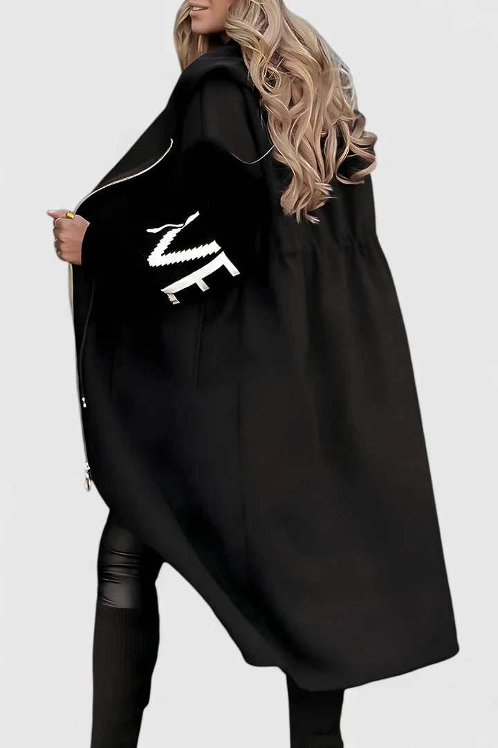 Emma & Rose Cape Town Vaye elegant hooded coat in white, showcasing a stylish hood and tailored design for women.