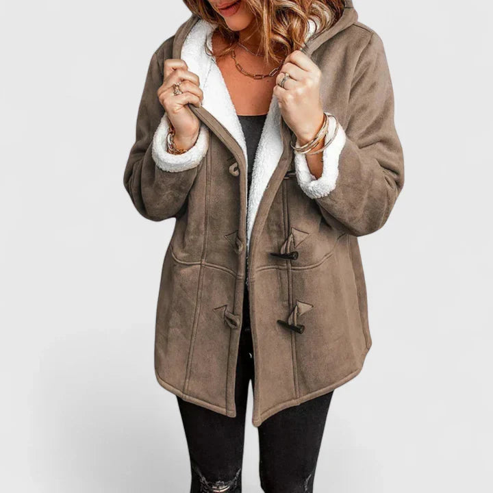 Grey Ziah™ winter coat by Emma & Rose Cape Town, stylish and comfortable warm coat for cold weather.