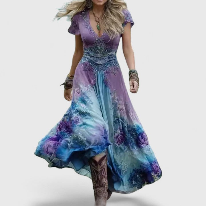 Purple women’s dress by Emma & Rose Cape Town, Laurenyssa™ sophisticated dress with elegant design and fitted silhouette.
