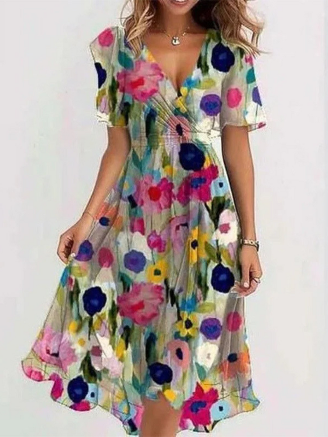 Brown Matilda™ summer dress belly cover for women, designed by Emma & Rose Cape Town, shown on a model with a flowing fabric.
