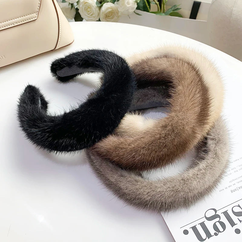 Black Monarque Faux Fur Headband by Emma & Rose Cape Town, stylish women's accessory with plush faux fur for warmth and elegance.