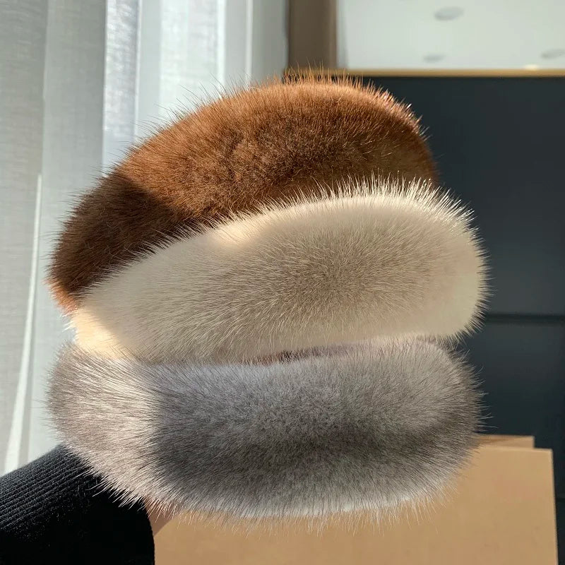 Black Monarque faux fur headband by Emma & Rose Cape Town, stylish women's accessory with plush fur for warmth and elegance.