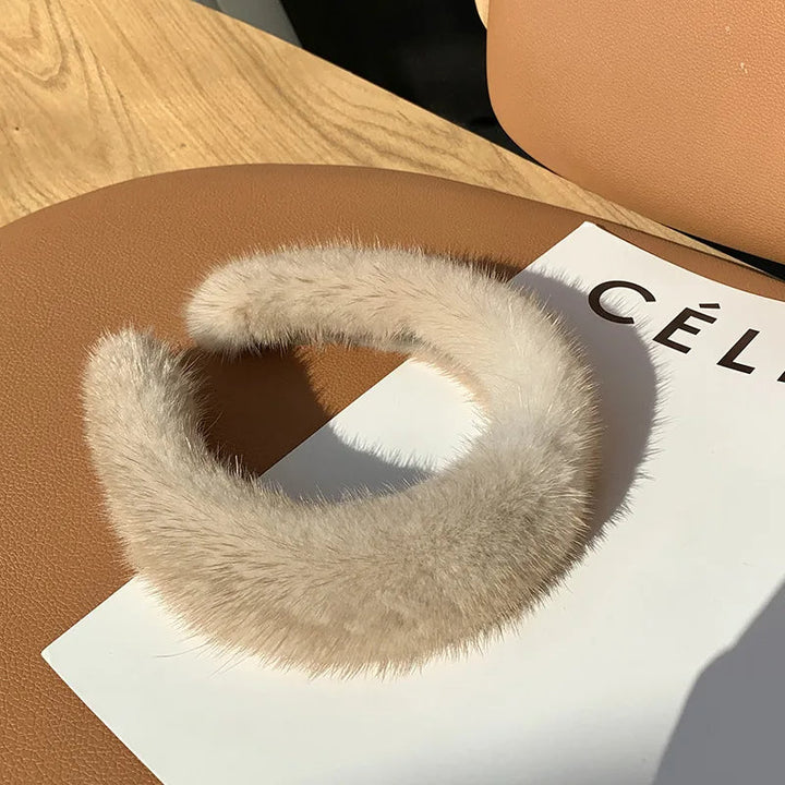 Black Emma & Rose Cape Town Monarque faux fur headband for women, cozy and stylish accessory with plush fur detail.