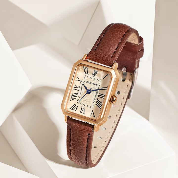 Emma & Rose Cape Town women's Versailles Rectangle Watch with a brown leather strap and elegant rectangular face.