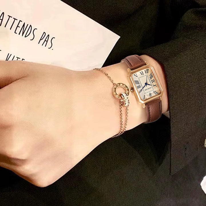 Brown Emma & Rose Cape Town Versailles rectangle watch for women with a sleek design and elegant rectangular face.