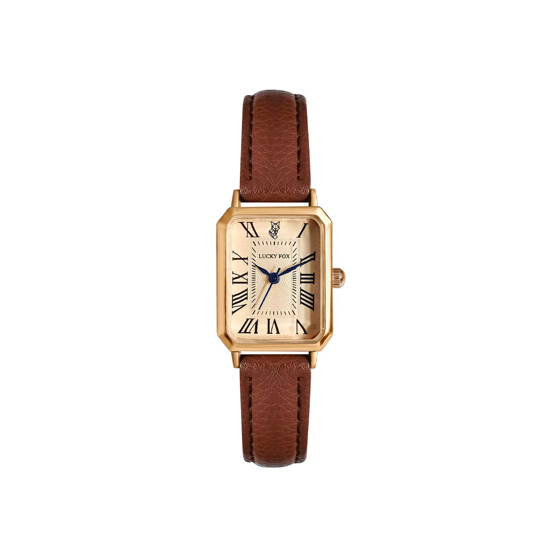Brown Emma & Rose Cape Town Versailles Rectangle Watch for women, showcasing a sleek rectangular face and elegant design.