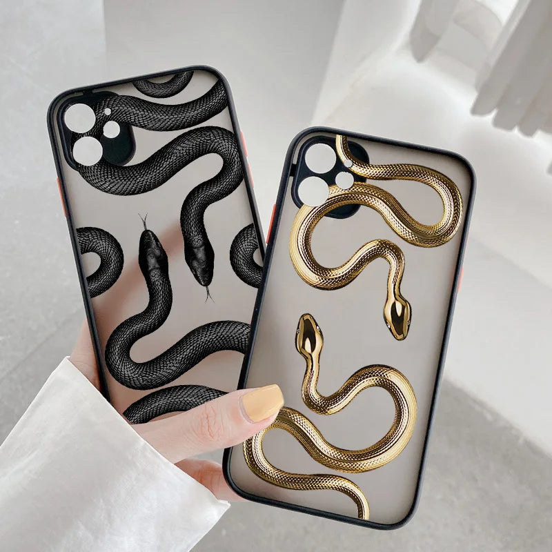 Gold serpent motif iPhone case for women by Emma & Rose Cape Town, featuring a stylish and protective design.