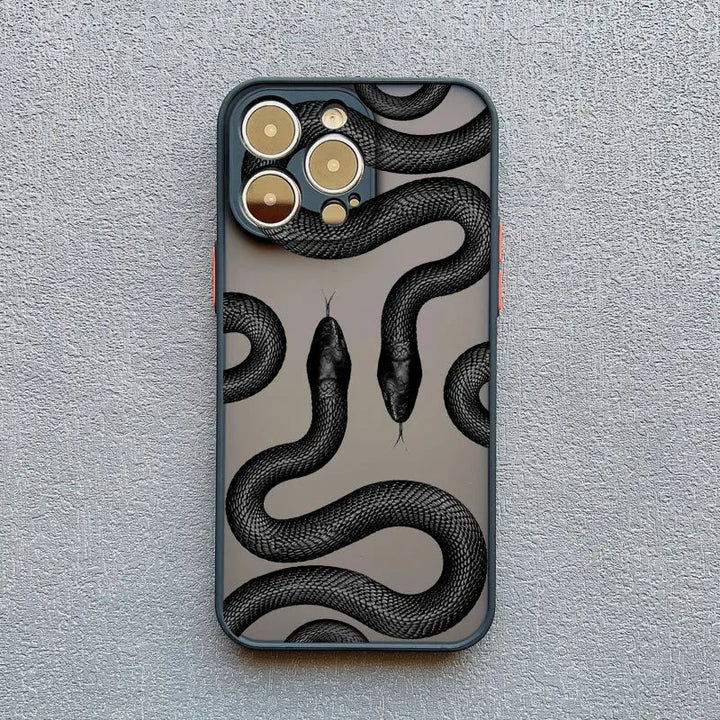 Gold iPhone case with serpent motif by Emma & Rose Cape Town, featuring elegant design for women.
