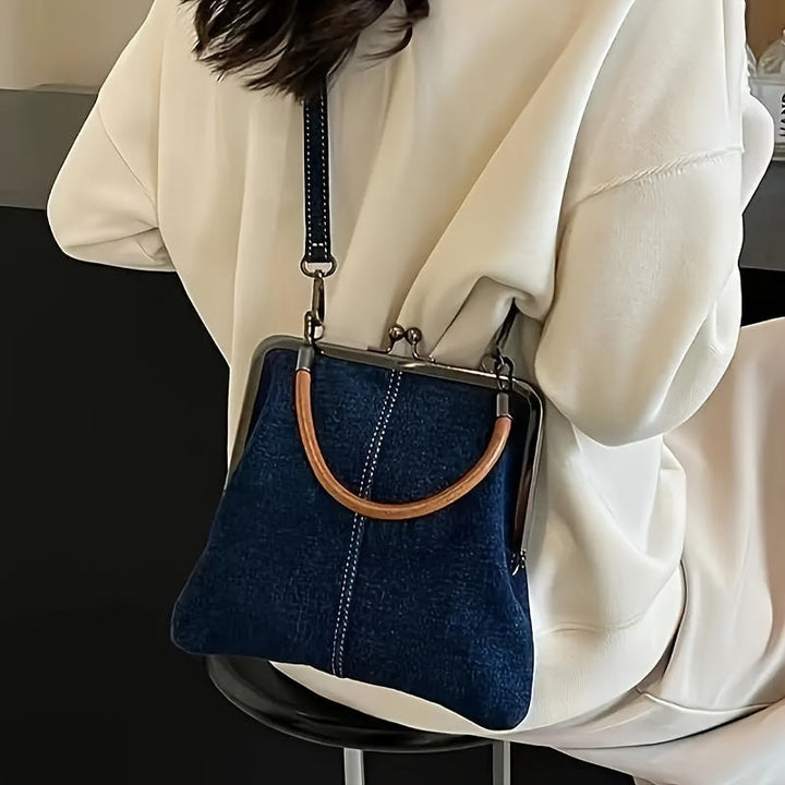 Indigo denim shoulder bag by Emma & Rose Cape Town, stylish women's accessory with a casual, versatile design.