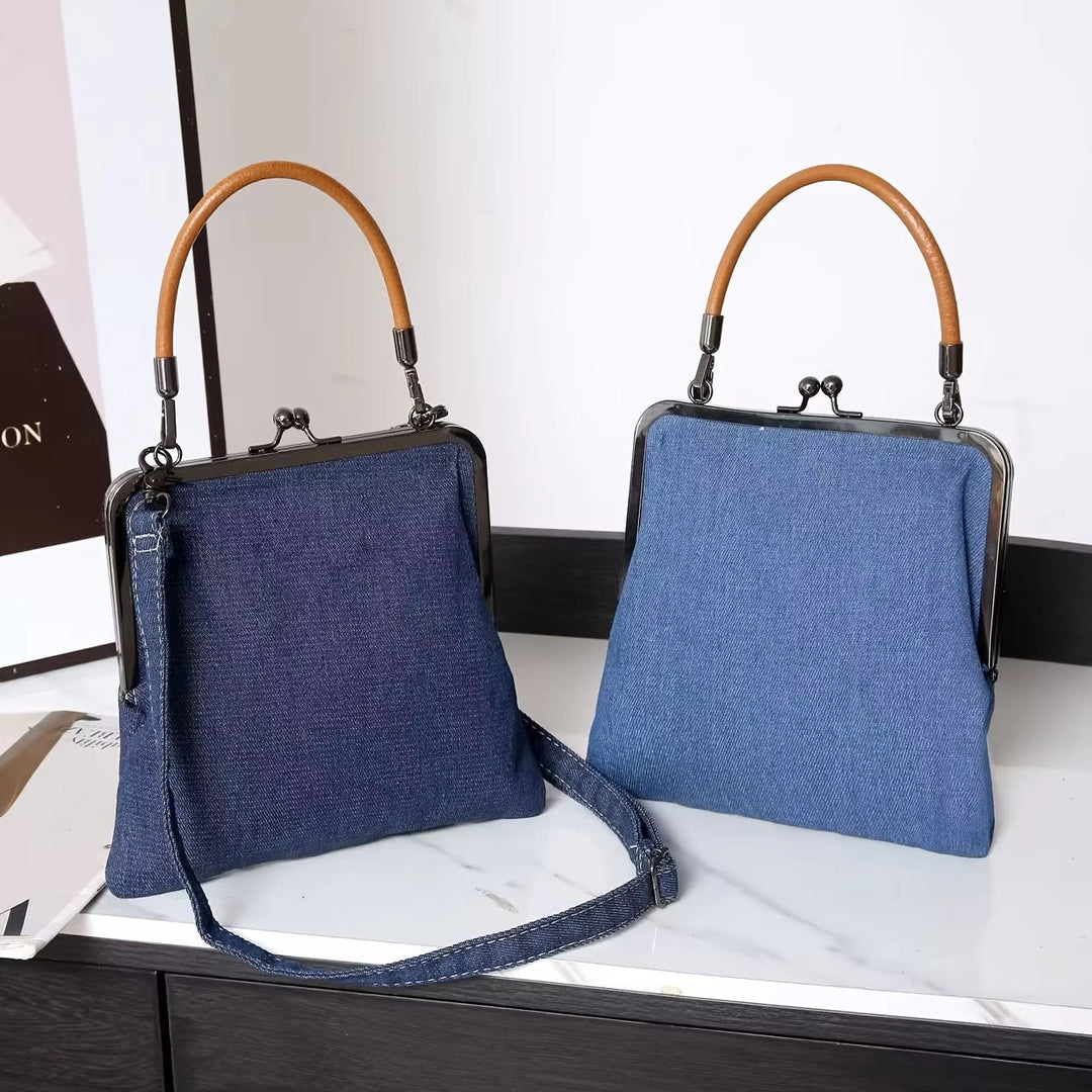 Indigo denim shoulder bag from Emma & Rose Cape Town, stylish women's accessory with a casual, versatile design.