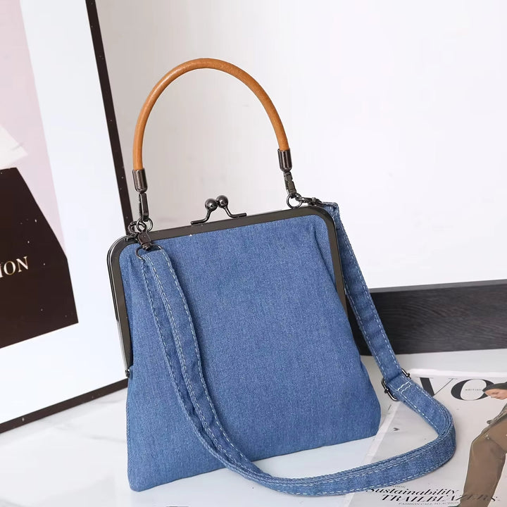 Indigo denim shoulder bag by Emma & Rose Cape Town, stylish women's accessory with a casual, versatile design.