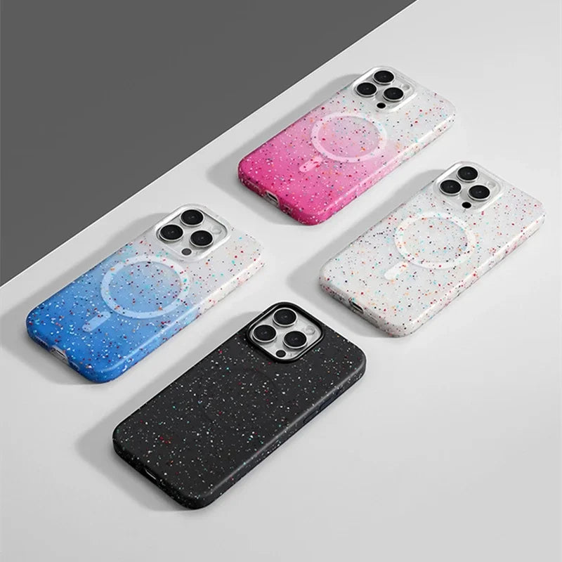 White InkSplash iPhone case by Emma & Rose Cape Town for women, featuring artistic design on the back of an iPhone 14.