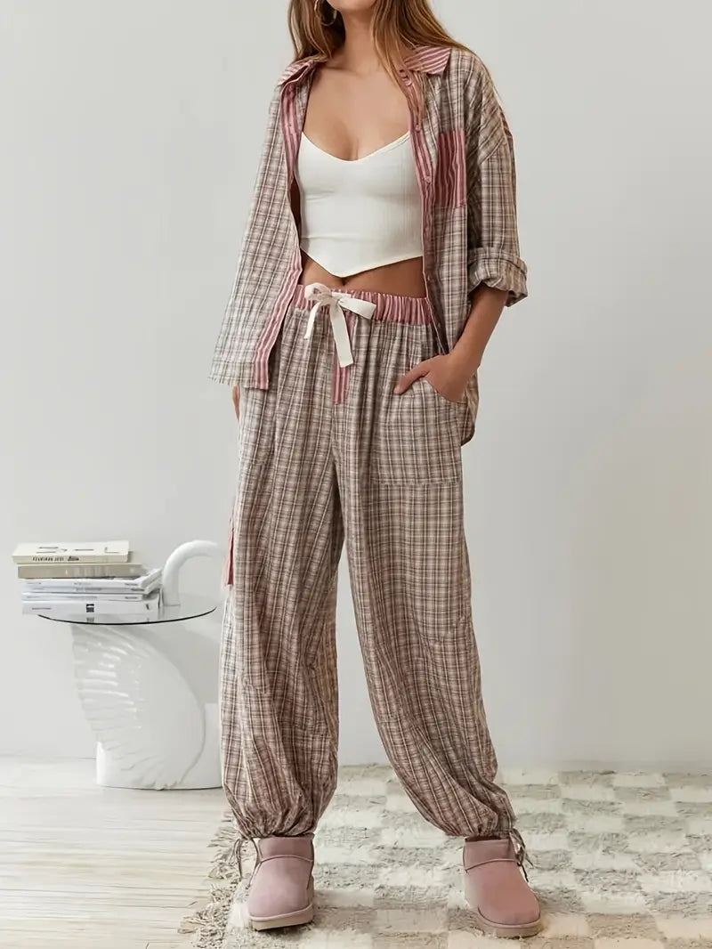 Pink women's lounge set by Emma & Rose Cape Town, featuring a comfortable, relaxed fit for casual wear.