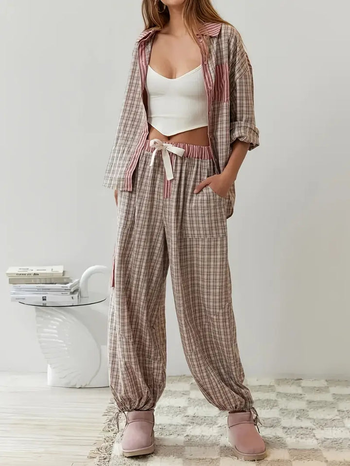 Pink women's lounge set by Emma & Rose Cape Town, featuring a comfortable, relaxed fit for casual wear.