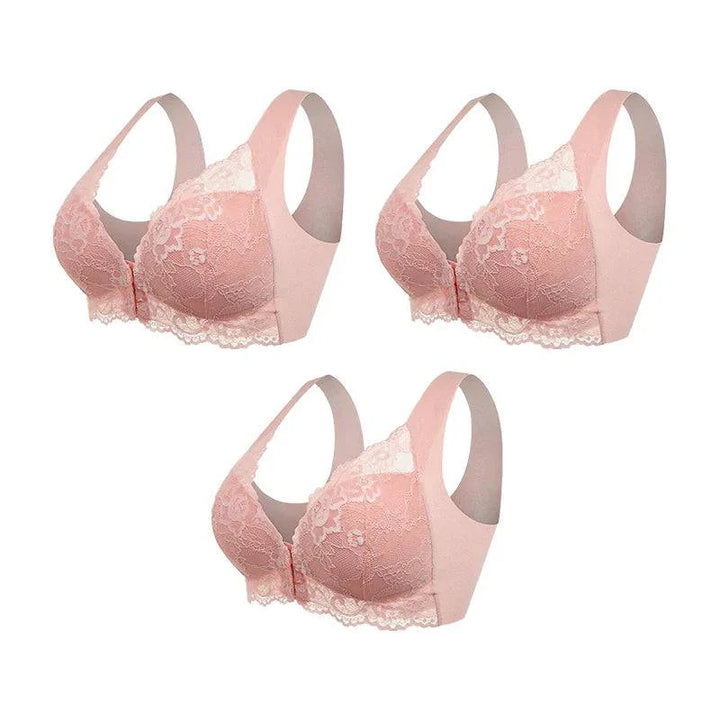 Emma & Rose Durban Paris wireless front closer shaping bra in three colors, showing the comfortable, seamless design.