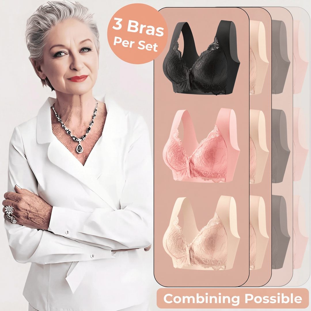 Emma & Rose Durban Paris wireless front closer shaping bra in three colors, with smooth cups and adjustable straps.