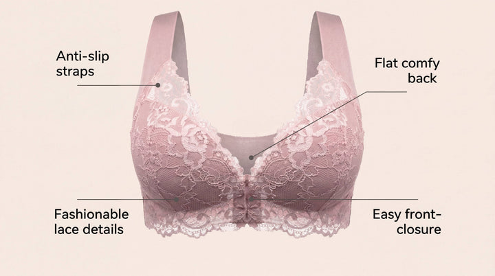 Emma & Rose Durban Paris wireless front closer shaping bra in three colors, with comfortable front closure and supportive design.