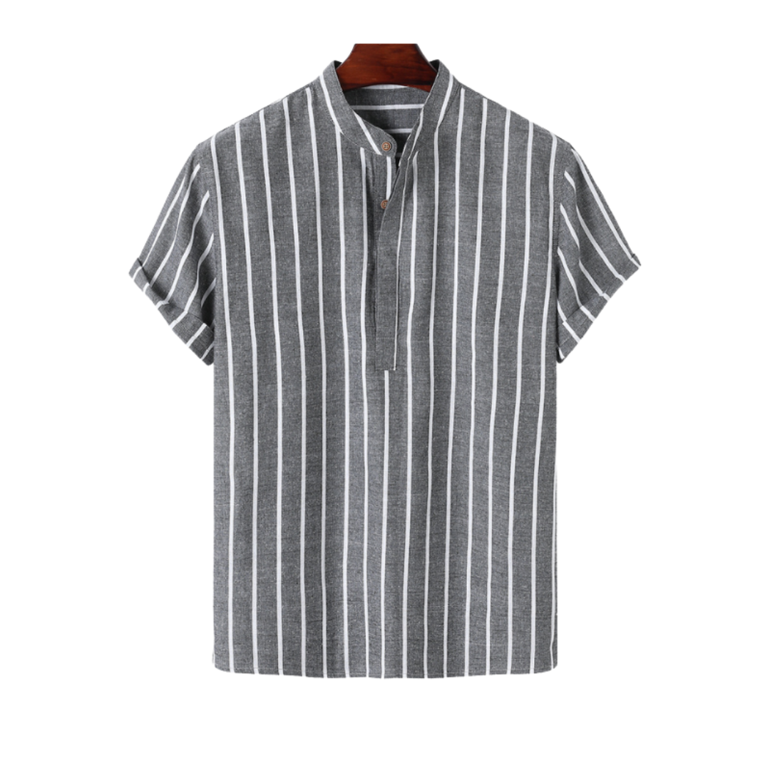 Emma & Rose Manhattan Carel Sailor Polo in blue, men's casual shirt with collar and button front, front view.