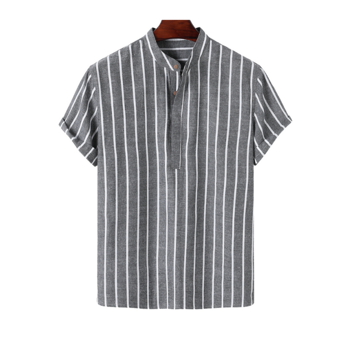 Emma & Rose Manhattan Carel Sailor Polo in blue, men's casual shirt with collar and button front, front view.