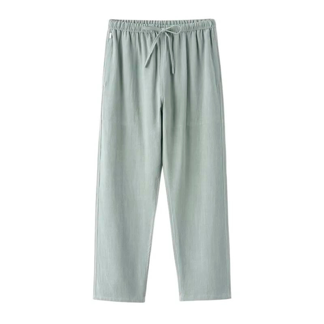 Beige Reed™ Fez Pantalon by Emma & Rose Manhattan featuring tailored fit and stylish design, shown on a model.