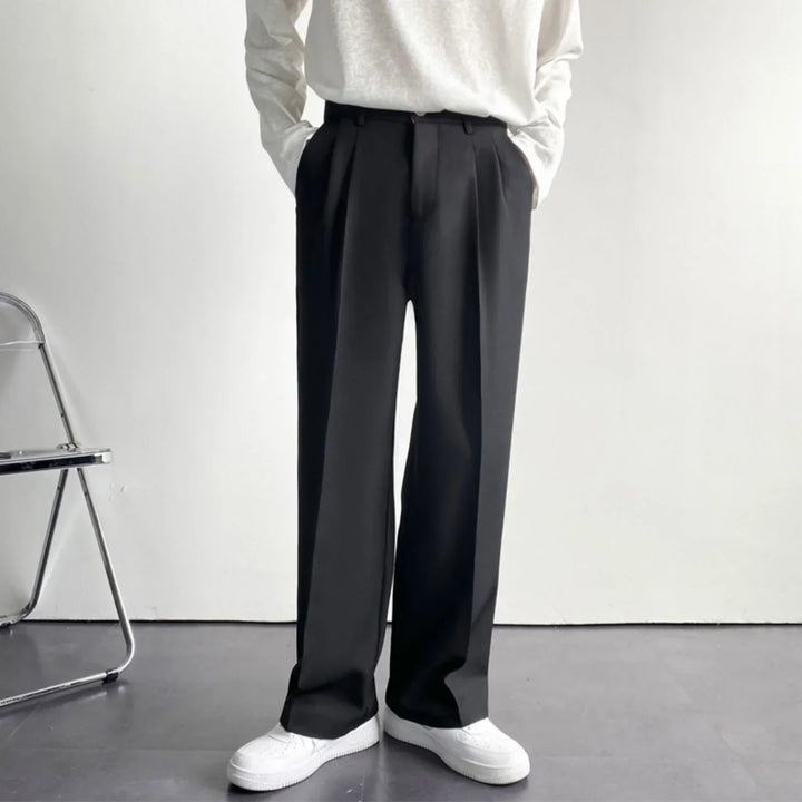 Black Pascal™ London Pantalon by Emma & Rose Manhattan, tailored fit with side pockets and belt loops, front view.