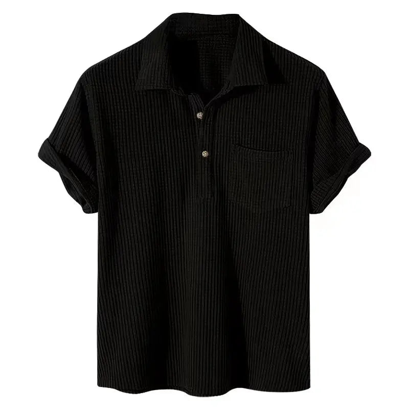 Khaki men's casual summer shirt from Emma & Rose Manhattan's Andries™ collection, featuring a relaxed fit and lightweight fabric.