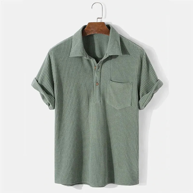Khaki summer men's casual shirt from Andries™ by Emma & Rose Manhattan, featuring a relaxed fit and lightweight fabric.