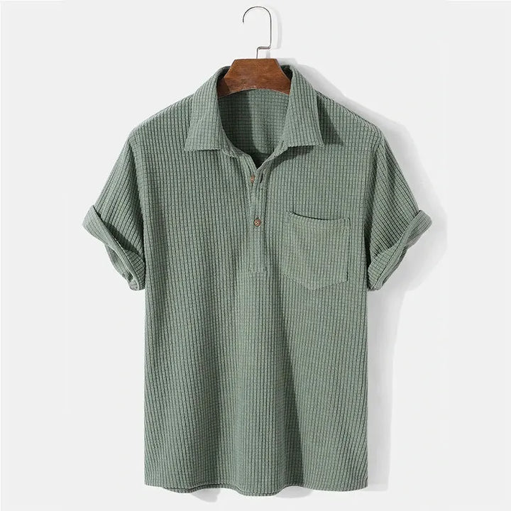Khaki summer men's casual shirt from Andries™ by Emma & Rose Manhattan, featuring a relaxed fit and lightweight fabric.