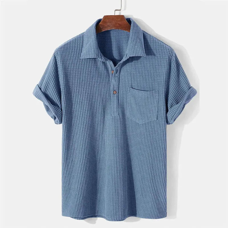 Khaki men's casual summer shirt from Emma & Rose Manhattan's Andries™ collection, featuring a comfortable, relaxed fit.